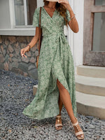 Printed Surplice Maxi Dress with Flutter Sleeves - Ladyez