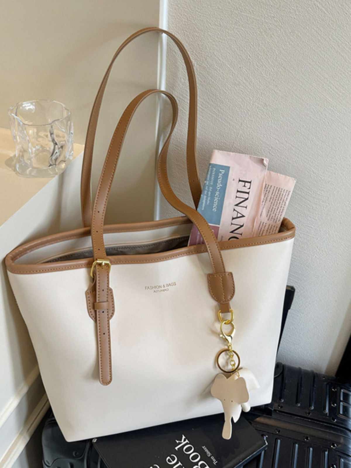 Contrast Leather Shoulder Bag