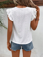 Eyelet Round Neck Cap Sleeve Top