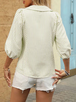Striped Button Down 3/4 Sleeve Shirt
