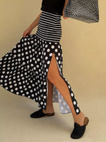 Polka Dot Striped Slit Maxi Skirt