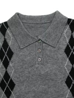 Argyle Patterned Polo Collar Sweater