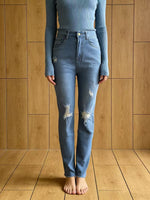 High-Waisted Distressed Jeans