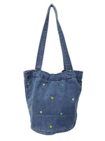 Floral Embroidered Denim Handbag