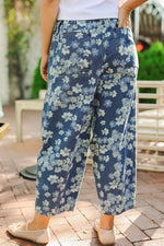 Dainty Floral Printed Drawstring Barrel Jeans