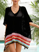 Slit Openwork V-Neck Half Sleeve Cover-Up - Ladyez