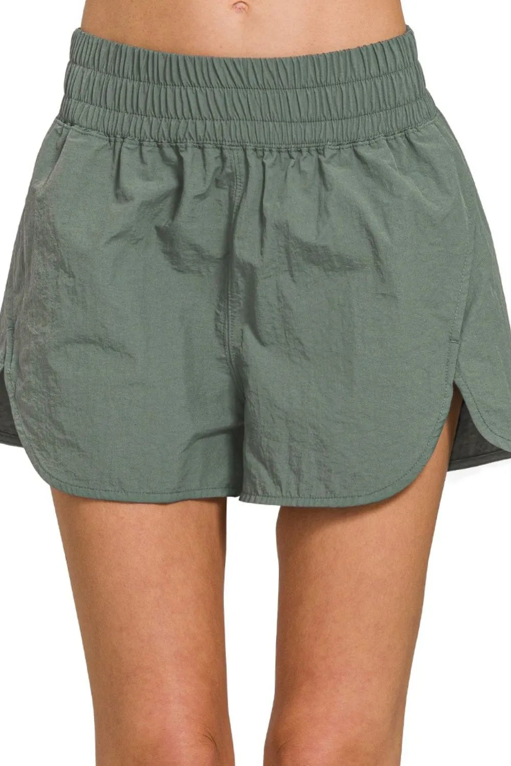 Zenana Windbreaker Smocked Waistband Running Shorts - Ladyez