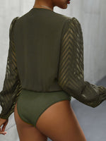 Perfee Ruched Surplice Long Sleeve Bodysuit - Ladyez