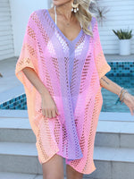 Rainbow Gradient Crochet Beach Cover Up - Ladyez