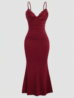 Lace Trim Ruched Mermaid Dress