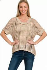 Zenana Fish Net Short Sleeve Crochet Knit Cover Up
