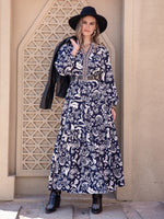 Printed Notched Neck Maxi Dress - Ladyez
