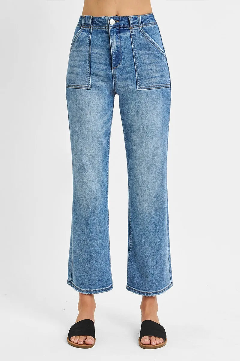 RISEN Full Size High Waisted Bootcut Cropped Jeans Plus Size - Ladyez
