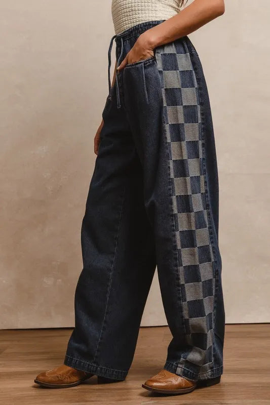 BiBi Washed Denim Mix And Match Long Pants - Ladyez