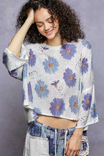 POL Floral Round Neck Rolling Edge Sweater