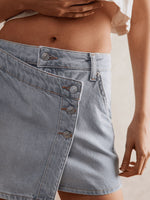 Asymmetrical Button-Front Denim Skort