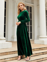 Tie Front Round Neck Long Sleeve Maxi Dress - Ladyez