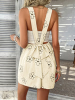 Devine Flower Wide Strap Overalls with Pockets - Ladyez