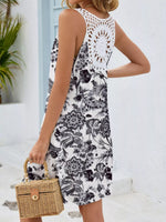 Floral Print V-Neck Crochet Back Mini Dress