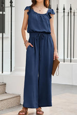 Ruffled Cap Sleeve Wide Leg Jumpsuit - Ladyez