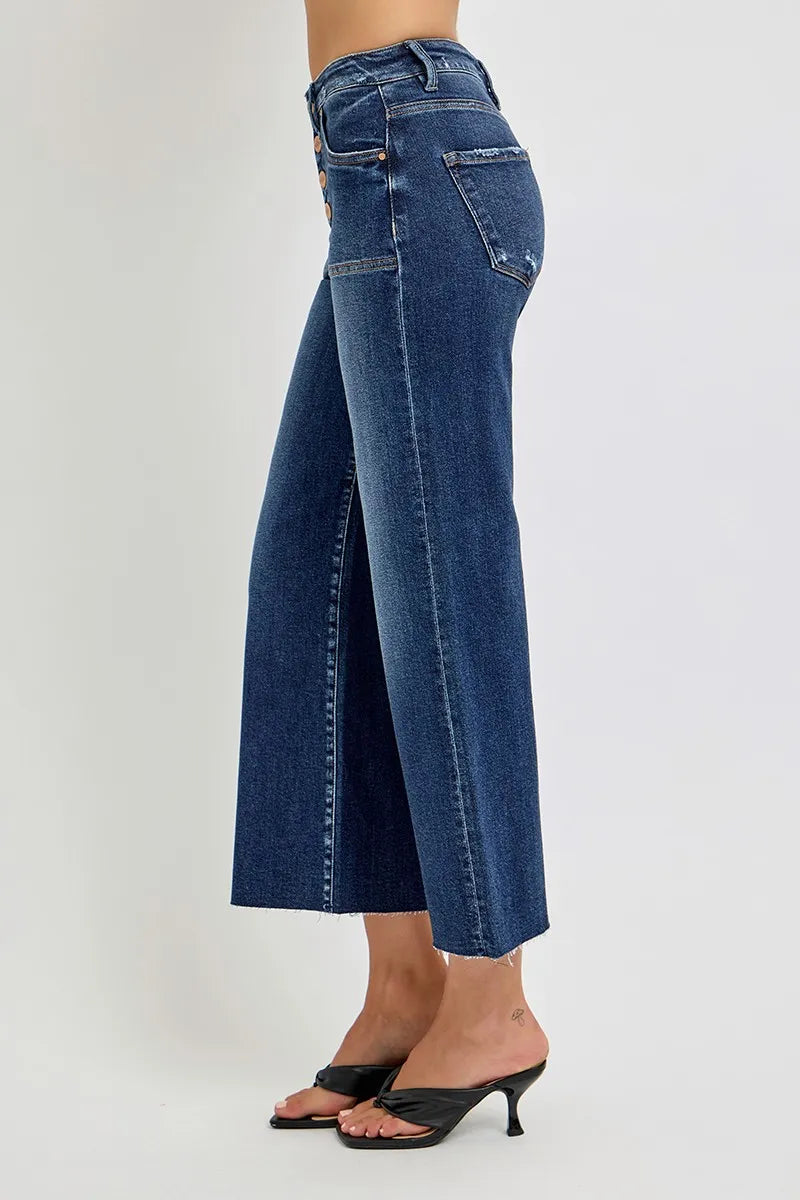 RISEN Full Size High Rise Crop Wide Button Up Jeans Plus Size - Ladyez