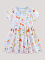 Children's Printed Round Neck Short Sleeve Dress