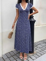 Floral Print Lace Trim Maxi Dress