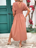 Aydan Bat Sleeved V-neck Slit Dress