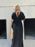 Aydan Bat Sleeved V-neck Slit Dress