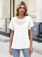 Lace Detail Round Neck Short Sleeve Blouse