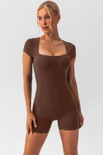 Square Neck Cap Sleeve Active Romper - Ladyez