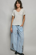 POL Lace Detail V-Neck Short Sleeve Textured T-Shirt