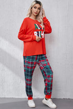 ALL IS BRIGHT Round Neck Top and Plaid Pants Lounge Set - Ladyez