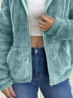 Drawstring Fleece Zip-Up Outerwear