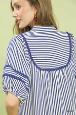 Umgee Striped Puff Sleeve Midi Dress