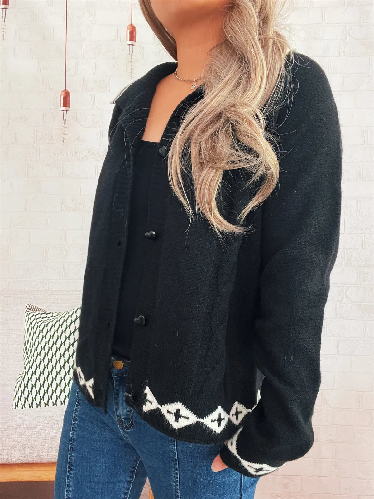 Heart Button Long Sleeve Cardigan