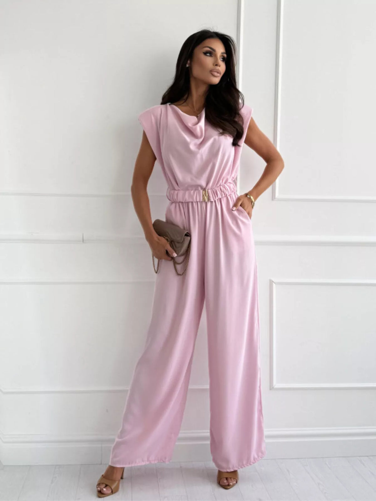 Cowl Neck Wide-Leg Jumpsuit