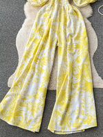 Smocked V-Neck Wide Leg Jumpsuit