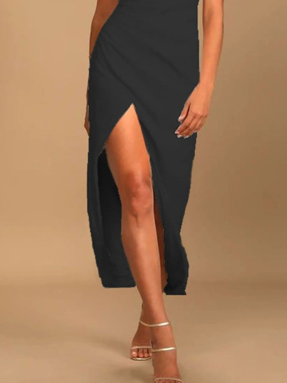Split Asymmetrical Neck Midi Dress - Ladyez