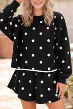 Polka Dot Raw Hem Relaxed Pullover Loose Skort Two Piece Set