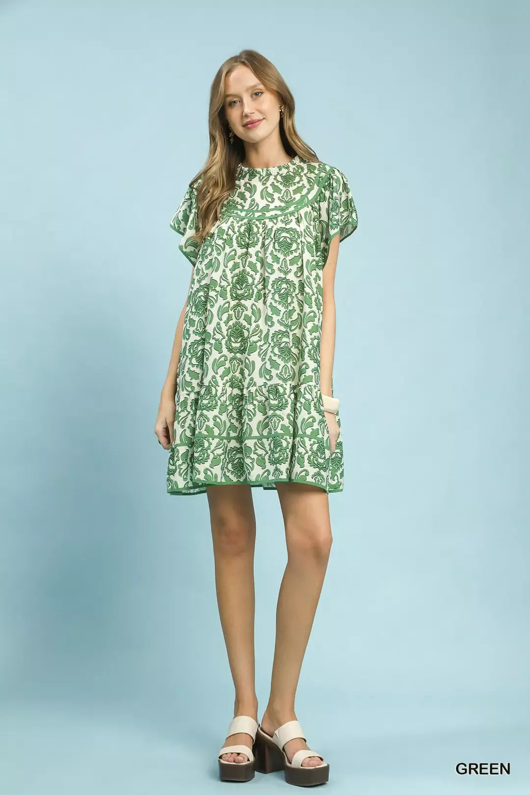 Umgee Abstract Print Babydoll Mini Dress