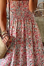 Smocked Floral Spaghetti Strap Dress - Ladyez