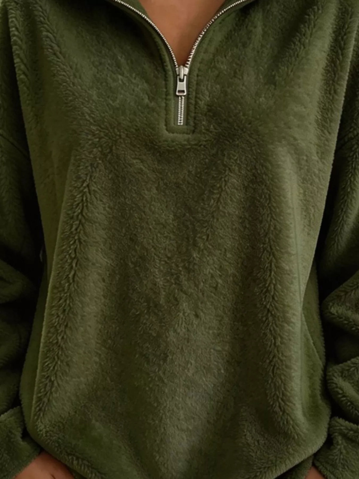 Full Size Quarter-Zip Fleece Sweatshirt Plus Size