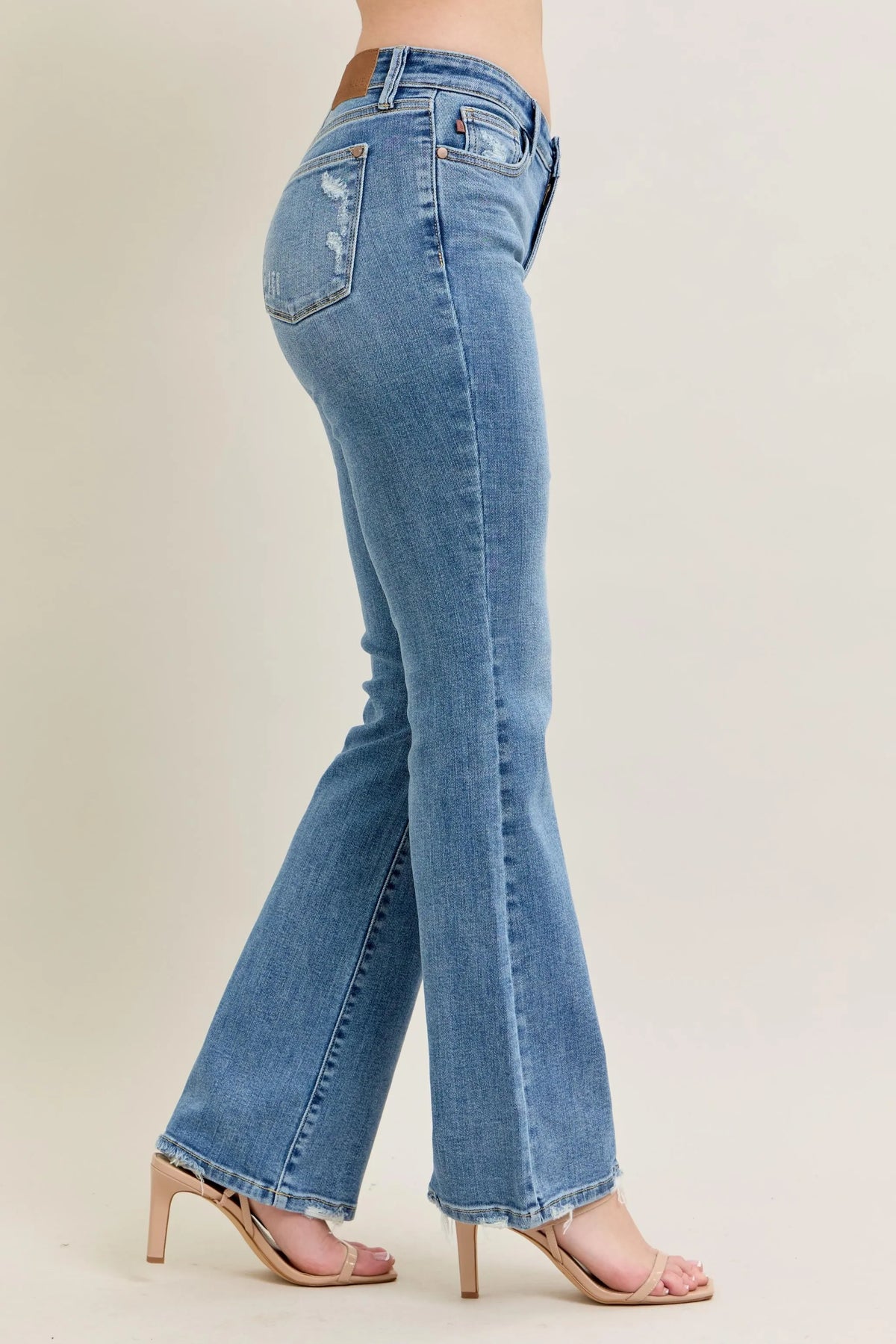 Judy Blue Full Size Mid Rise Wash Destroy Hem Bootcut Jeans Plus Size - Ladyez