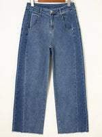 Stitched Raw Hem Wide Leg Loose Jeans