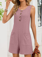 Button Front Sleeveless Romper
