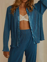 Collared Neck Long Sleeve Top and Pants Lounge Set - Ladyez
