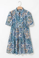 Paisley Floral V Neck Short Sleeve Mini Dress