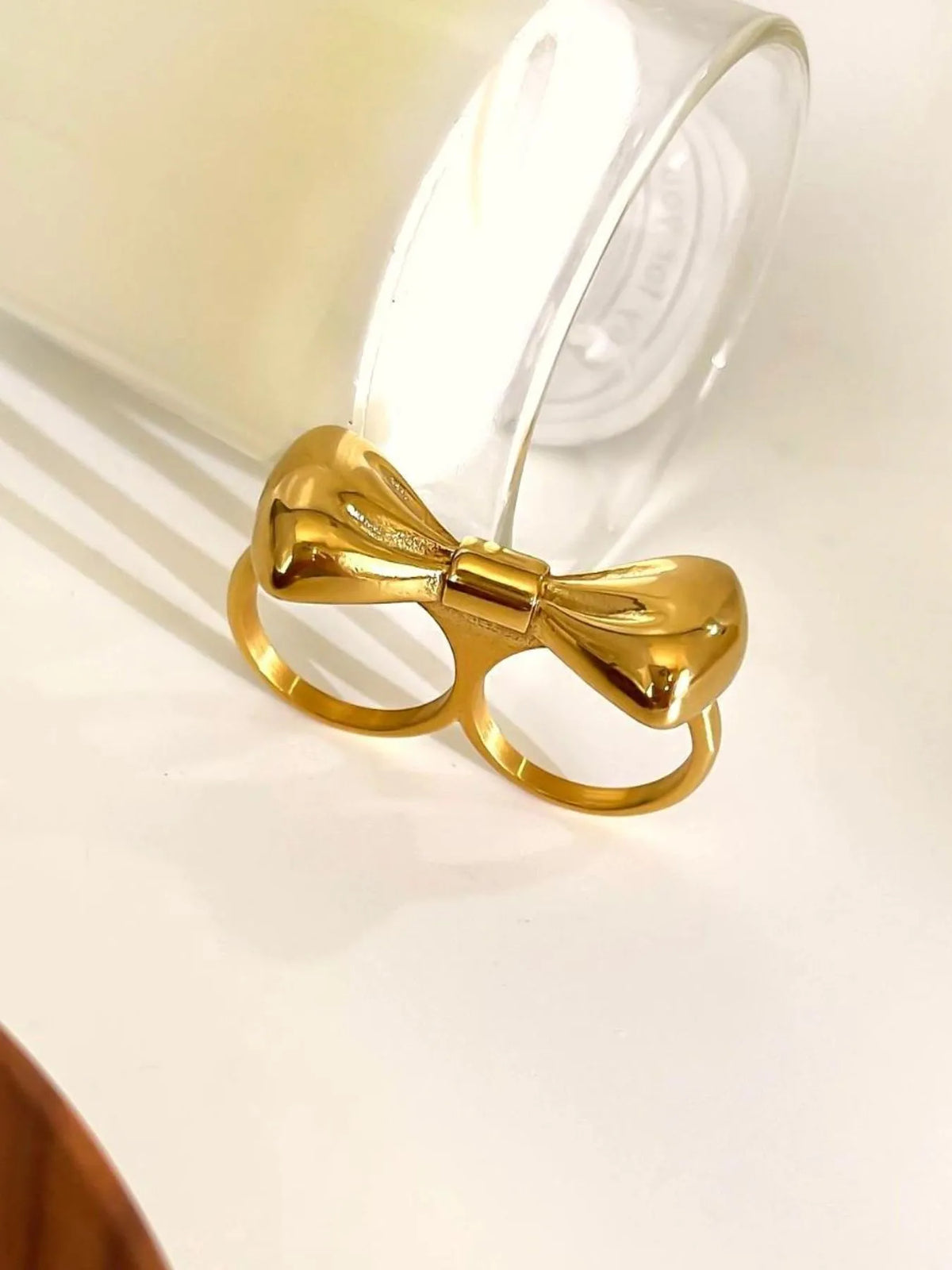 18K Gold-Plated Stainless Steel Bow Ring - Ladyez