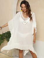 Cutout Ruffled Half Sleeve Cover-Up - Ladyez